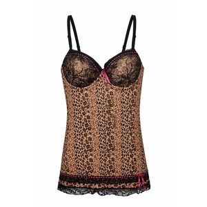 Per Lei Leopard Print Lace Trim Chemise Med Pink Bow Accent Padded Molded Cups